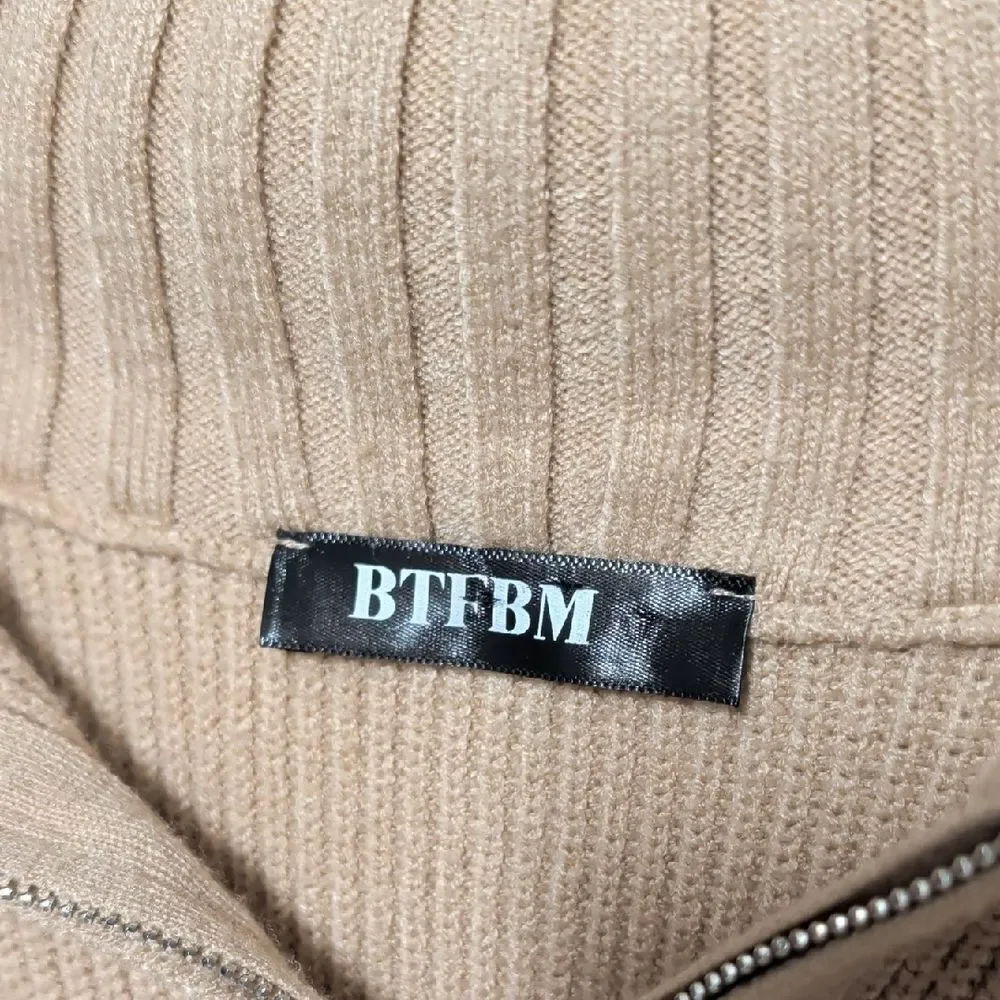 BTFBM Elegant Beige Cowl Neck Sweater